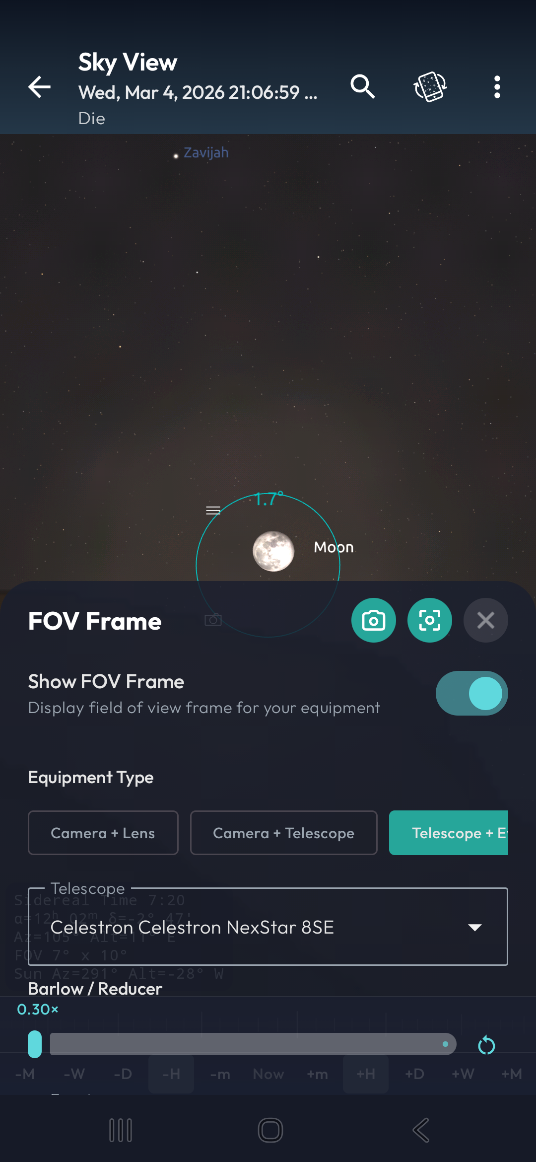 FOV Frame Setup in Sky View