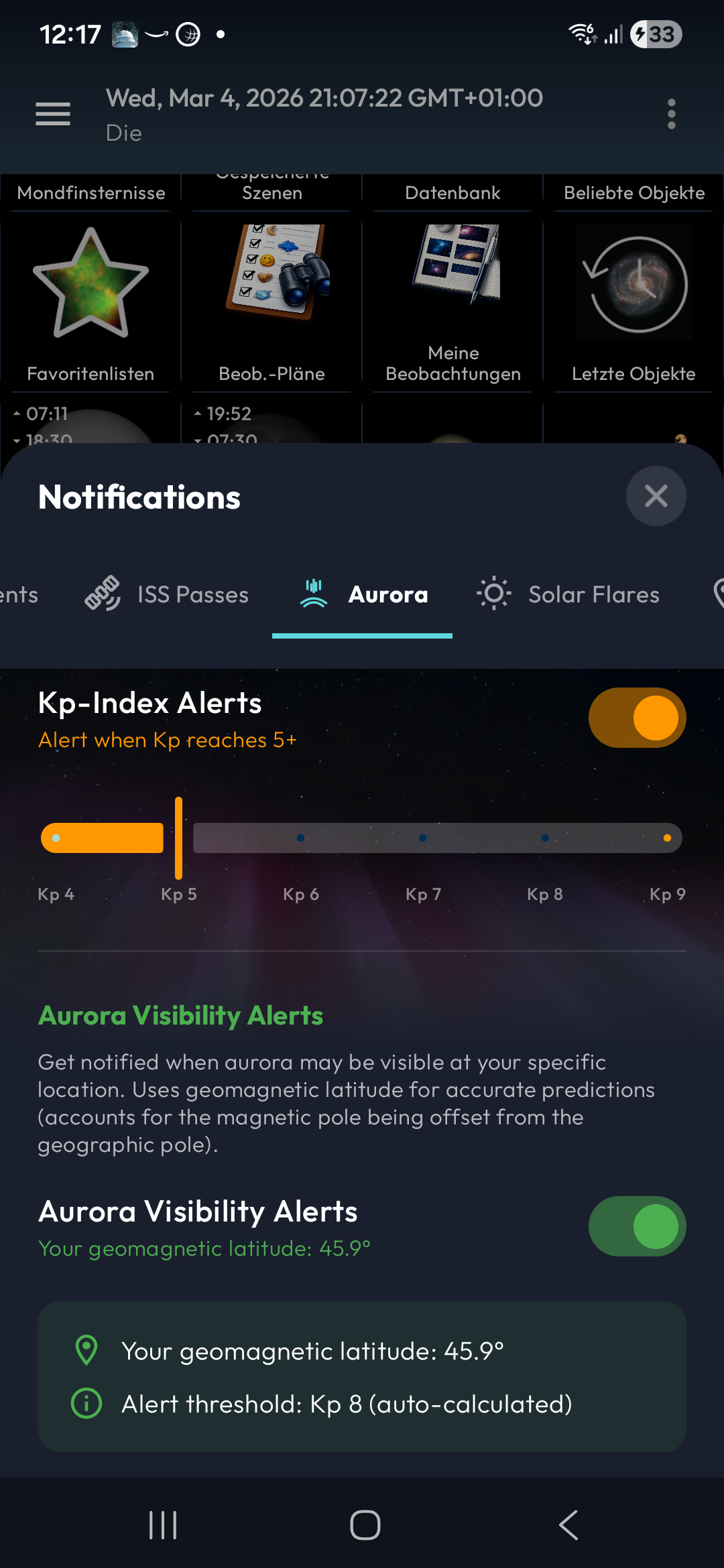 Aurora and Kp-Index Alerts