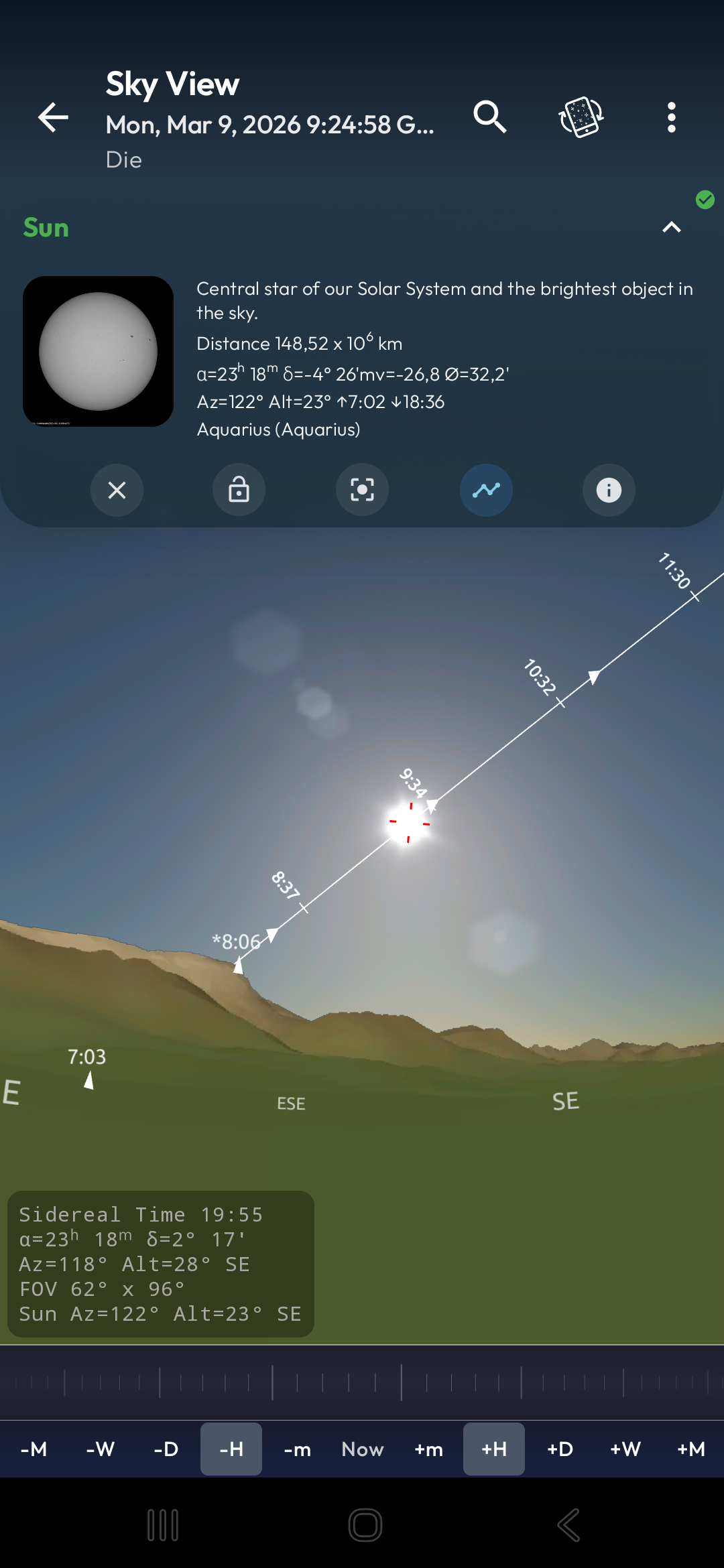 Sun's Daily Path over Real Horizon