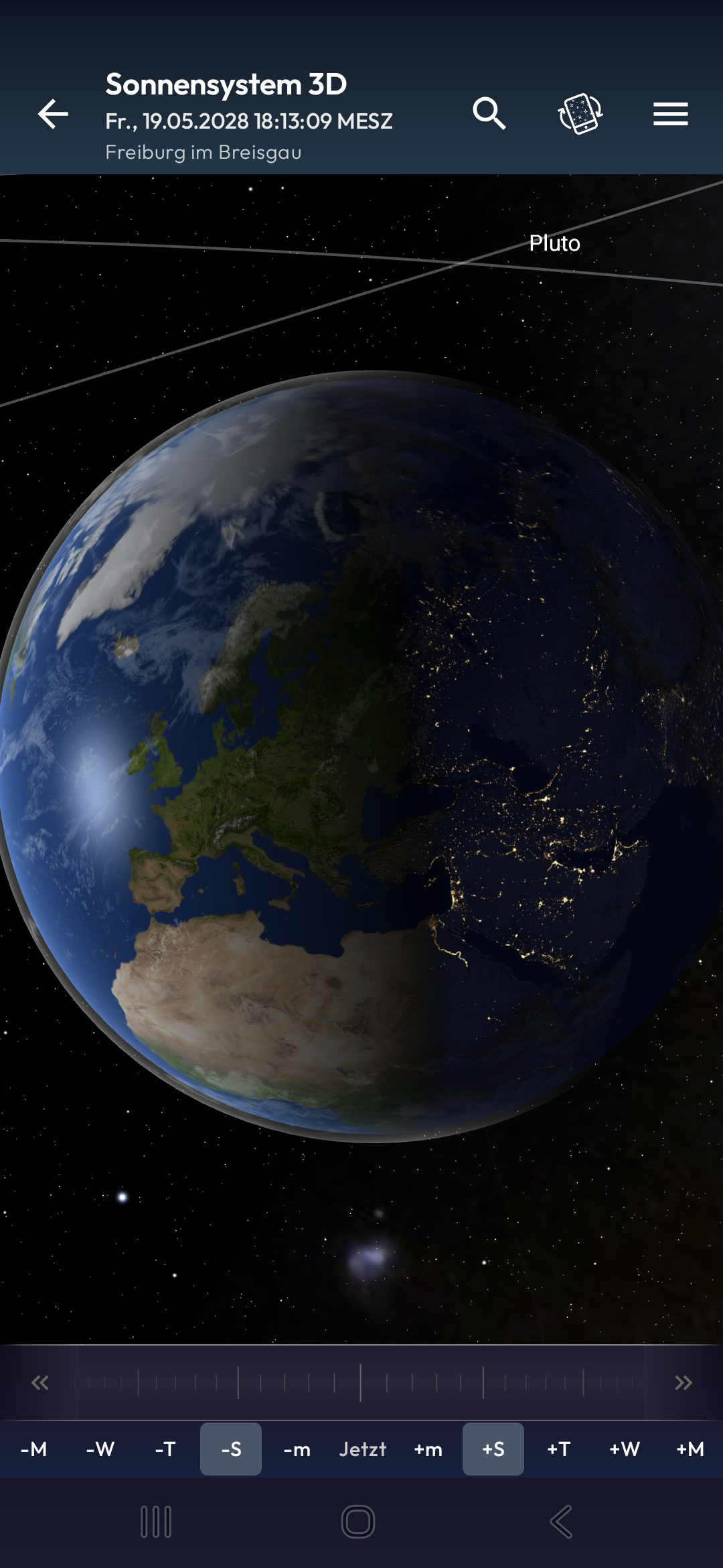 Earth Night Lights in Solar System 3D